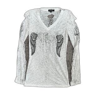 lacultre Y2K rare angel wings long sleeve top rhinestones